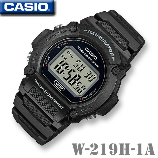 【男性用】CASIO W-219H-1A SPORTS DIGITAL カシオ スポーツ デジタル メンズ 男の子 腕時計 1/100秒ストップウォッチ ブラック 黒 海外モデル チープカシオ【並行輸入 新品】チプカシ ＊送料無料＊