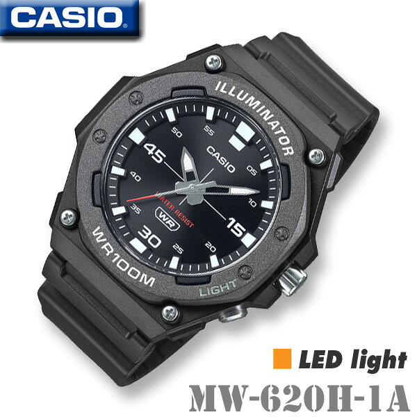 【男性用】CASIO MW-620H-1A カシオ スタンダード スポーツ アナログ メンズ 男の子 腕時計 ブラック【10気圧防水】 …