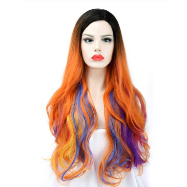 SEIKEA / Long Orange With Colorful Highlight Hair Wig レディース ウィッグ かつら グラデーション オレンジ 【コスプレ ハロウィン】