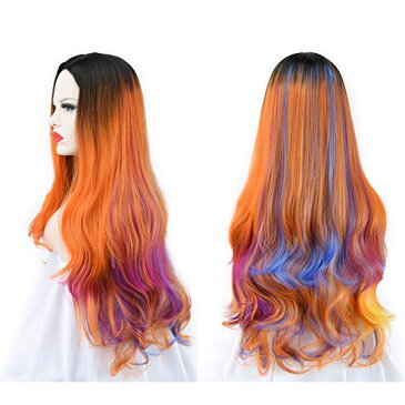 SEIKEA / Long Orange With Colorful Highlight Hair Wig レディース ウィッグ かつら グラデーション オレンジ 【コスプレ ハロウィン】