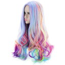 AGPTEKフルロングカーリーウェーブレインボーヘアウィッグ、コスプレ&その他のための耐熱ウィッグ【コスプレ ハロウィン】ハロウィーンセール/ハロウィングッズ