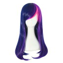 MapofBeauty 60センチメートルサイド前髪スタイリッシュロング偉大な波状の巻き毛コスプレパーティーウィッグ(ミックスパープル/ピンク)【コスプレ ハロ...