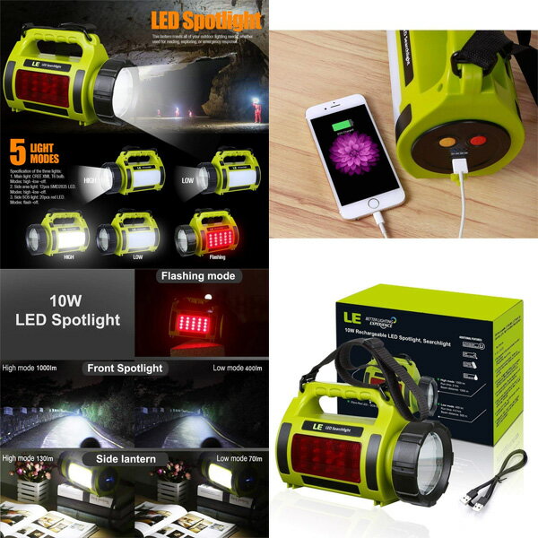 LE(Lighting EVER) / 1000lm Rechargeable Camping Lantern - LED ランタン 懐中電灯 USB 充電式 IPX4防水 スマホ充電器 直輸入品