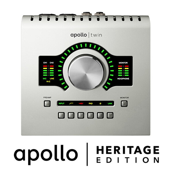 Universal Audio(ユニバーサルオーディオ) / APOLLO TWIN USB Heritage Editionの事ならフレンズにご相談ください。 Universal Audio(ユニバーサルオーディオ) / APOLLO TWIN USB Heritage Editionの特長！Windows版APOLLO TWIN オーディオインターフェイス Universal Audio(ユニバーサルオーディオ) / APOLLO TWIN USB Heritage Editionのココが凄い！待望のWindows環境に対応したAPOLLO TWINが登場！USB3.0対応！ Universal Audio(ユニバーサルオーディオ) / APOLLO TWIN USB Heritage Editionのメーカー説明 Heritage Editionとは、標準のRealtime Analog Classicsプラグインバンドルに加えて、Universal AudioのTeletronixと1176 Compressor、すべてのPultec EQ、UA 610 Unison mic preamp、Pure Plate Reverbを網羅した5種類のUADプラグインスイートをセットにしたHeritage Editionプラグインバンドルが付属されます。$1,300以上のバリューで、音楽制作を一段階ランクアップさせるプラグインをラインナップしました。とてもお得なスペシャルエディションになっております。○ APOLLO TWIN USBの製品概要Universal Audio APOLLO TWIN USBは、デスクトップでの音楽制作をトラディショナルなアナログスタジオのサウンド、フィーリング、そしてワークフローを実現する高品位オーディオインターフェイスです。Windows 7、または8.1に初めて対応したこのデスクトップタイプモデルは、ベストセラーを続ける他のAPOLLO各モデルと同等に24ビット/192 kHzの音質を誇り、ハードウェア上でリアルタイムにUADプロセッシングを行えます。もちろん搭載しているマ Universal Audio(ユニバーサルオーディオ) / APOLLO TWIN USB Heritage Editionの仕様 ・電源：専用パワーサプライ付属（100 〜 240VAC）・最大消費電力：12 W・外形寸法：150 × 57 × 152 mm（W×H×D）　*突起部含まず・本体重量：1.05 kg○ APOLLO TWIN USB（v8.4.x）の最低動作環境【Windows PCのみ】・64ビット版のWindows 7 SP1、または8.1 ・SuperSpeed USB 3.0空きポート・Intel“i”シリーズプロセッサー（i3、i5、i7）・6GB以上の空きハードディスク容量・1024×800以上の解像度のディスプレイ・インターネット接続環境（ソフトウェアインストール、製品登録、追加プラグイン購入のため）※SuperSpeed USB 3.0ケーブルが付属しています。※APOLLO TWIN USBに付属の“Realtime Analog Classics”UADプラグインバンドル以外のライセンスは、Universal Audio社 全て新品。ケーブル・消耗品以外メーカー1年保証書付のでご安心してお買いもの頂けます。Universal Audio(ユニバーサルオーディオ) / APOLLO TWIN USB Heritage Editionの事ならフレンズにご相談ください。 Universal Audio(ユニバーサルオーディオ) / APOLLO TWIN USB Heritage Editionの特長！Windows版APOLLO TWIN オーディオインターフェイス Universal Audio(ユニバーサルオーディオ) / APOLLO TWIN USB Heritage Editionのココが凄い！待望のWindows環境に対応したAPOLLO TWINが登場！USB3.0対応！ Universal Audio(ユニバーサルオーディオ) / APOLLO TWIN USB Heritage Editionのメーカー説明 Heritage Editionとは、標準のRealtime Analog Classicsプラグインバンドルに加えて、Universal AudioのTeletronixと1176 Compressor、すべてのPultec EQ、UA 610 Unison mic preamp、Pure Plate Reverbを網羅した5種類のUADプラグインスイートをセットにしたHeritage Editionプラグインバンドルが付属されます。$1,300以上のバリューで、音楽制作を一段階ランクアップさせるプラグインをラインナップしました。とてもお得なスペシャルエディションになっております。○ APOLLO TWIN USBの製品概要Universal Audio APOLLO TWIN USBは、デスクトップでの音楽制作をトラディショナルなアナログスタジオのサウンド、フィーリング、そしてワークフローを実現する高品位オーディオインターフェイスです。Windows 7、または8.1に初めて対応したこのデスクトップタイプモデルは、ベストセラーを続ける他のAPOLLO各モデルと同等に24ビット/192 kHzの音質を誇り、ハードウェア上でリアルタイムにUADプロセッシングを行えます。もちろん搭載しているマ Universal Audio(ユニバーサルオーディオ) / APOLLO TWIN USB Heritage Editionの仕様 ・電源：専用パワーサプライ付属（100 〜 240VAC）・最大消費電力：12 W・外形寸法：150 × 57 × 152 mm（W×H×D）　*突起部含まず・本体重量：1.05 kg○ APOLLO TWIN USB（v8.4.x）の最低動作環境【Windows PCのみ】・64ビット版のWindows 7 SP1、または8.1 ・SuperSpeed USB 3.0空きポート・Intel“i”シリーズプロセッサー（i3、i5、i7）・6GB以上の空きハードディスク容量・1024×800以上の解像度のディスプレイ・インターネット接続環境（ソフトウェアインストール、製品登録、追加プラグイン購入のため）※SuperSpeed USB 3.0ケーブルが付属しています。※APOLLO TWIN USBに付属の“Realtime Analog Classics”UADプラグインバンドル以外のライセンスは、Universal Audio社 全て新品。ケーブル・消耗品以外メーカー1年保証書付のでご安心してお買いもの頂けます。