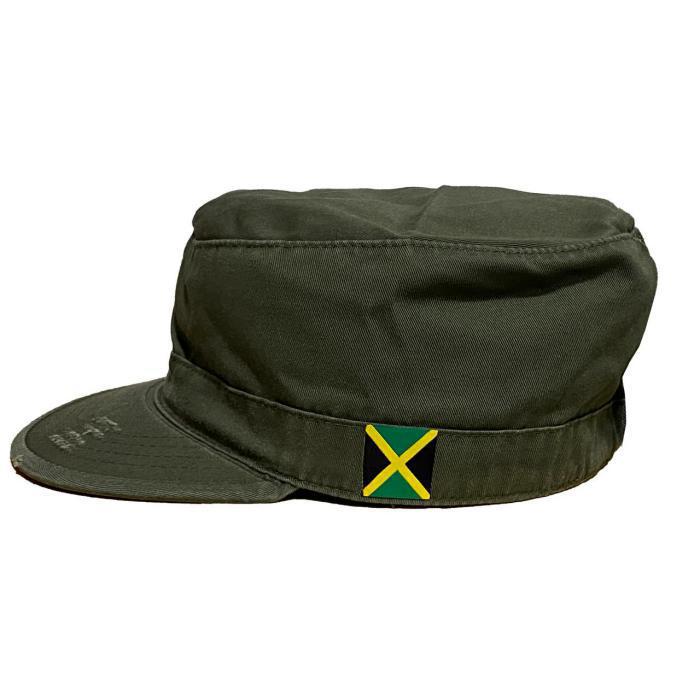 Jamaica Military Cap - Unisex グリーン（62cm 2XLサイズ） / RIDDIM DRIVEN(リディムドリヴン) ビンテージ・ミリタリースタイルキャップ・ダメージ加工　ジャマイカ国旗付き敬老の日 セール