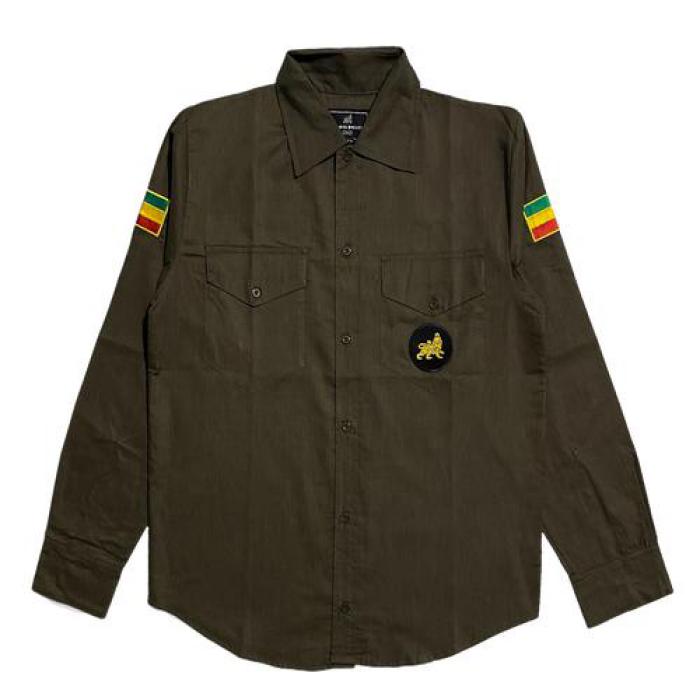 RDライオン ウーブンシャツ グリーン (レディース/XLサイズ) RD Lion Green Woven Shirt (LS) / RIDDIM DRIVEN(リディムドリヴン)ハロウィーンセール/ハロウィングッズ