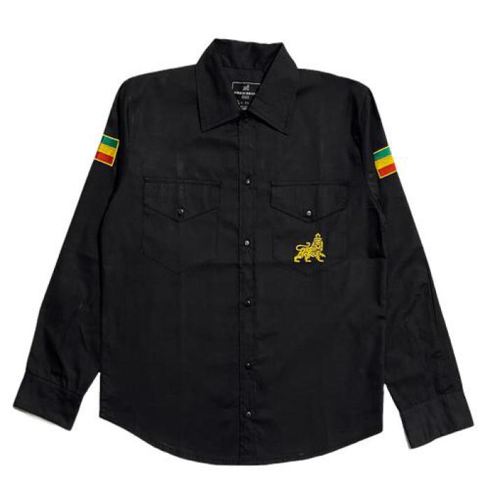 RDライオン ウーブンシャツ ブラック (レディース/Lサイズ) RD Lion Black Woven Shirt (LS) / RIDDIM DRIVEN(リディムドリヴン)ハロウィーンセール/ハロウィングッズ