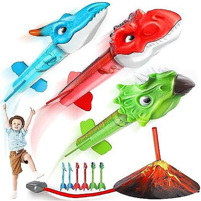 TOY Life Dino Rocket Launcher 6 Dino Rockets, Dinosaur Toys for Kids 5-7, Outdoor Air Rocket Kids Toys, Shoots Up to 100 ft, Dino Outside Toys Gifts for Boysϥ󥻡/ϥ󥰥å