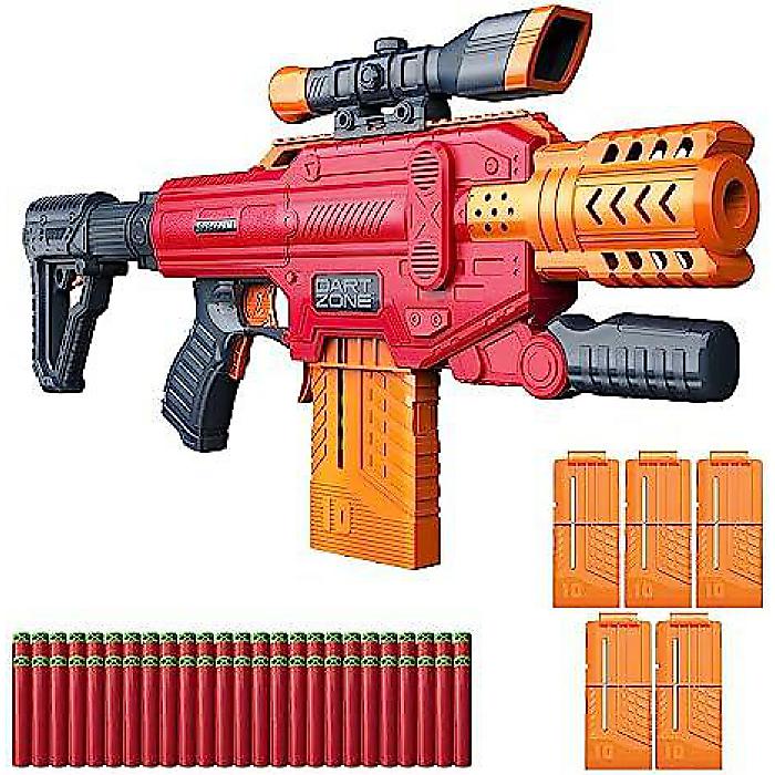 DART ZONE Spectrum セミオート フォームダートブラスター - NERF Dart 対応電動フォームダートガン - 子供用ソフト弾おもちゃガン - 50発のダーツと5個の10発カートリッジ - AKA Adventure Force ガン - 80ft射程ハロウィーンセール/ハロウィングッズ