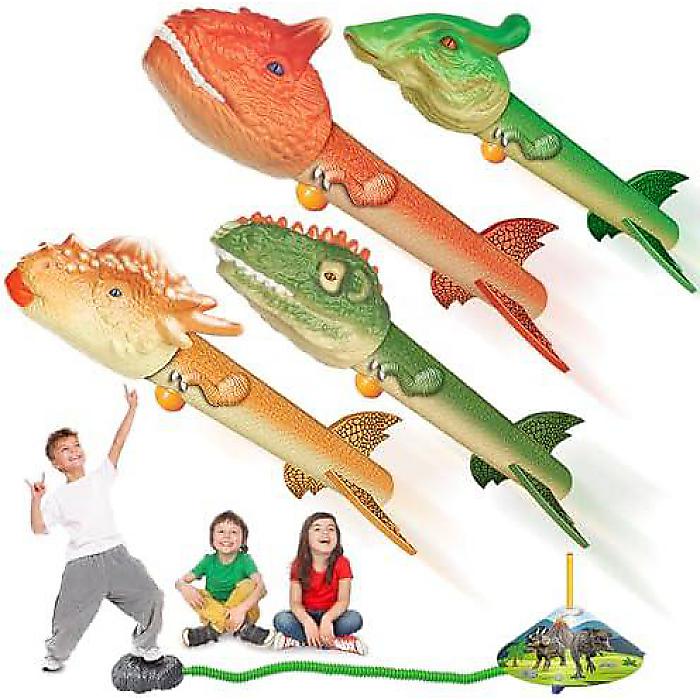 POUGEO Dinosaur Rocket Launcher, Dinosaur Toys, Outdoor Stomp Launch Toys, Launch up to 100 ft, Birthday Gift for Boys Girls Age 3-8 Years Old (4 Dinosaur Rocket)ハロウィーンセール/ハロウィングッズ