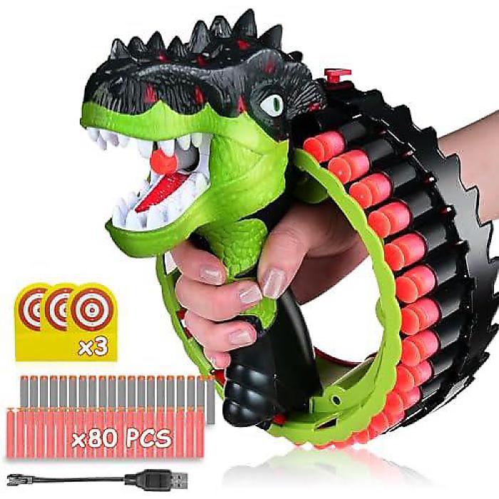 Nerf Dino Blaster Guns Toy - ダイナソーおもちゃフォームブラスター (80 Soft Foam Bullets, 34 Dart Rotating Drum, 屋外用ゲーム, バースデーギフト, 5-15歳向け)ハロウィーンセール/ハロウィングッズ