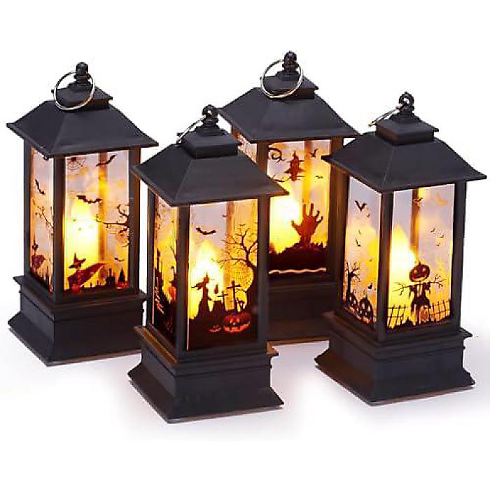 Halloween Lanterns 4 Pack Orange LED Lamp Lights, Skeleton Owl Bat Castle Hanging Decorative Lanterns for Home Party BarnEB[Z[/nEBObY