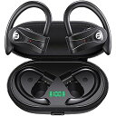 Bluetoothヘッドフォン 4マイク ノイズキャンセリング ステレオベース 60H再生 ワイヤレス充電ケース 耳掛け付きスポーツ向けヘッドセット夏休みセール