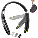 BEARTWO Bluetooth Neckband Headphones, Upgraded Wireless Earphones with Retractable Earbuds, Noise Cancelling, Mic (with Carry Case) Z[