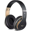 Prtukyt 6S Bluetoothヘッドフォン 高音質 折りたたみ式 マイク内蔵 ボリュームコントロール FM対応 (ブラック&ゴールド)夏休みセール