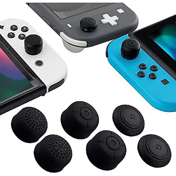 eXtremeRate 任天堂スイッチJoy-Con＆Switch OLED用 3ペア アンチスリップブラックシリコン延長サムグリップカバー、Nintendo Switch Lite用ジョイスティックカバー付きハロウィーンセール/ハロウィングッズ