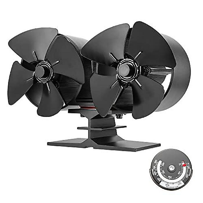 Lemfema 4 Blades Wood Stove Fan(レムフィーマ4ブレードウッドストーブファン) - 磁気温度計付きヒートパワードファイヤープレースファン (8ブレード-ダブルモーター)お正月 セール