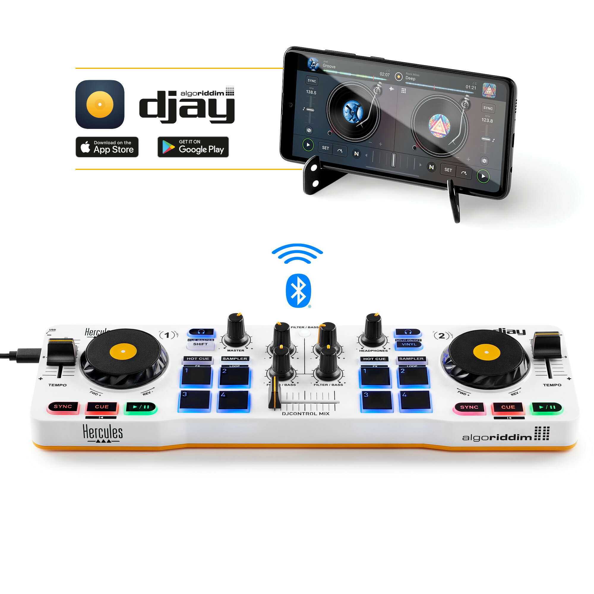 1大特典付 Hercules(ハーキューリース) / DJControl Mix Bluetooth Wireless DJ Controller (iOS and Android) 2 Decks 【dJay対応】 ワイヤレスポケットDJコントローラー新生活応援