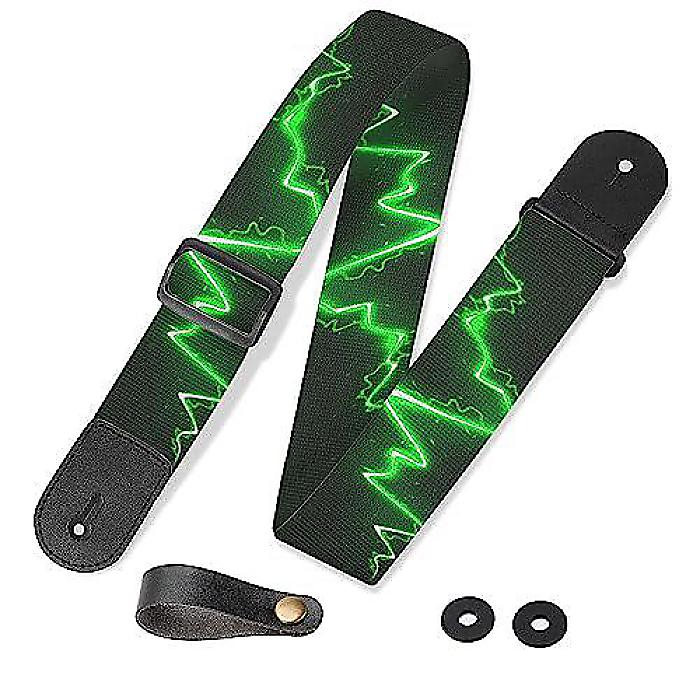 POERDAG アコースティックベースギターストラップ パーソナライズドギターストラップ エレクトリックライトニングギターストラップ アジャスタブルギターアクセ...