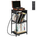 Vinyl Player Stand(R[hv[[X^h) Black Nightstand with USB Ports and OutletsNX}X Z[