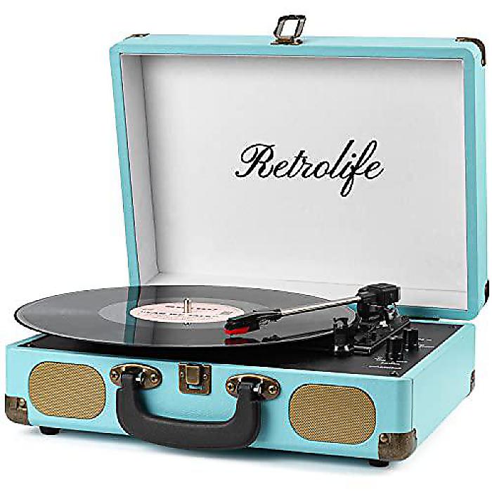 Record Player with Speakers (スピーカー付きレコードプレーヤー) 3-Speed Bluetooth Suitcase Portable Vinyl Record Player (3速ブルートゥース搭載ポータブルレコードプレーヤー) Blue (ブルー)クリスマス セール