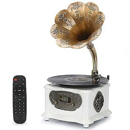 Retro Phonograph Record Player Bluetooth Speaker with Copper Horn Nostalgic Vintage Vinyl Gramophone Turntable (with Record Player White)クリスマス セール