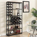 Giantex Industrial Wine Rack(ジャイアンテックスインダストリアルワインラック) フロア27本ボトル用メタルワインストレージラック グラスホルダー付きディスプレイシェルフ(黒)クリスマス セール