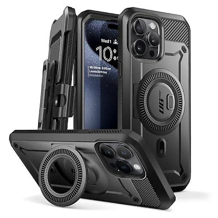 SUPCASE Unicorn Beetle Pro Mag Case for iPhone 15 Pro Max 6.7" (シックスポイントセブン) MagSafe対応 フルボディラギッドケース スクリーンプロテクターとキックスタンドとベルトクリップ付き (ブラック)クリスマス セール