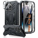 FNTCASE iPhone 15-Pro-Maxケース ミリタリーグレードのタフな携帯電話カバー キックスタンド付き | ショックプルーフTPU保護バンパー マットテクスチャのデザイン iPhone 15 pro max ケース6.7インチ用 (ブラック)クリスマス セール