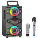 Bluetoothスピーカー 60W ポータブルワイヤレス ラウド アウトドアホームパーティー サブウーファー FMラジオ LEDカラフルライト マイク リモコ...