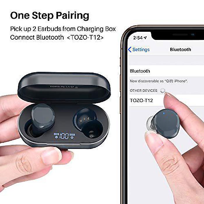 T12 Bluetoothヘッドホン ワイヤレス充電ケース付き HeaPro(ヘアプロ) プレミアムサウンド マイク付スポーツ用 イヤホン IPX8防水 ブルー夏休みセール