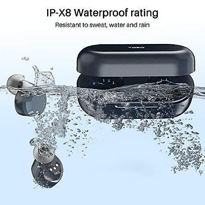 T12 Bluetoothヘッドホン ワイヤレス充電ケース付き HeaPro(ヘアプロ) プレミアムサウンド マイク付スポーツ用 イヤホン IPX8防水 ブルー夏休みセール