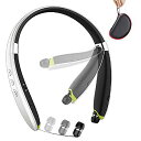 Bluetoothヘッドホン 折りたたみ式 ワイヤレス ネックバンドヘッドセット イヤーバッド収納可能 ノイズキャンセリング ステレオイヤフォン マイク付き ワ...