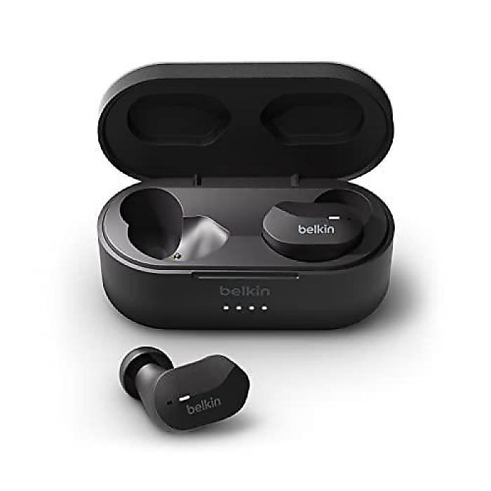 Belkin SoundForm True Wireless Earbuds(ベルキンサウンドフォーム) Bluetooth ヘッドホン マイク タッチコントロール IPX5耐水 iPhone 14, Pro, Max, Mini Galaxy S23 対応 チャージングケース付属 ブラック新生活応援