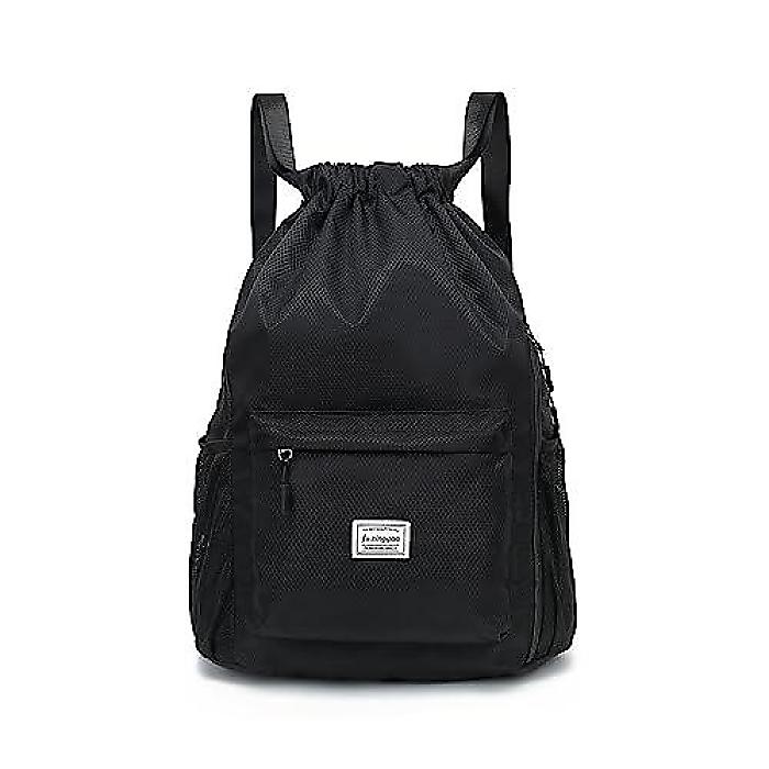 FUXINGYAO Drawstring Backpack Sports Gym Bag with Shoes Compartment, String Cinch for Women Men - Black新生活応援