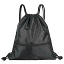 ALUSBELL ラージ スポーツ ドローストリング バックパック 「ウォータープルーフ」 ジップポケット付き ジム スイムバッグ メンズ レディース, ブラッ...