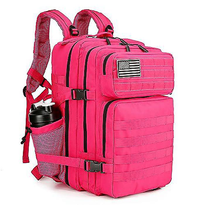 45L MILITARY TACTICAL BACKPACK(Hiking Backpacks) CAMO ARMY MOLLE BAG(Rucksack) FITNESS DAYPACK(Pink)V