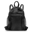HOLYLUCK Drawstring Backpack Sports Gym Bag with Mesh Pockets Water Resistant String Bag - Black新生活応援