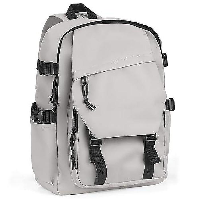 REAWUL Lightweight Backpack(リーワル) グレー スクール ラップトップ用 男女兼用 軽量防水トラベルリュック ボトルサイドポケット付新生活応援