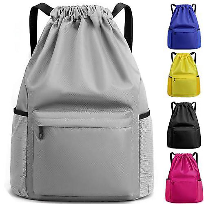 Drawstring Backpack Waterproof String Bag, Gym Sackpack Sports Fitness Yoga Bag, Shopping Casual Backpack for Men Women (Light Grey)新生活応援