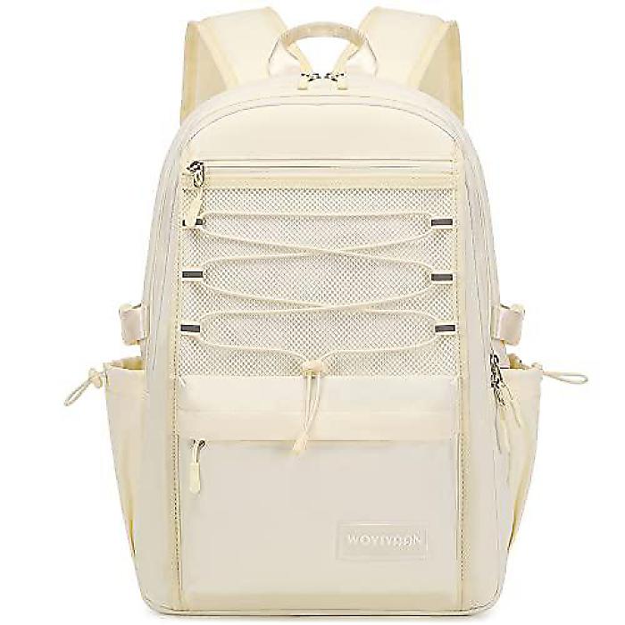 Women Girls 15.6 Inch Laptop Backpack(ウィメン ガールズ15.6インチラップトップバックパック) メッシュスクールバッグ 大学生防水バックパック 動学旅行用 ベージュ新生活応援