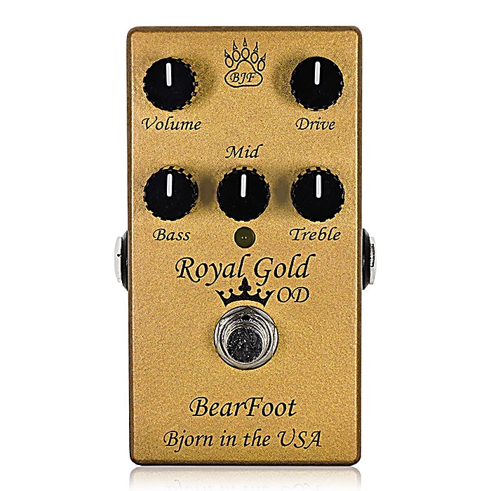 BearFoot Fx(ベアフットエフェクツ) / Royal Gold ODの事ならフレンズにご相談ください。 BearFoot Fx(ベアフットエフェクツ) / Royal Gold ODの特長！BearFoot Fx Royal Gold OD オーバー BearFoot Fx(ベアフットエフェクツ) / Royal Gold ODのココが凄い！クリーントーンからサチュレーションまでの広いダイナミックレンジを備えたオーバードライブ。演奏の強弱に応じた自然なサウンド変化が特徴で、スムースなトランジションを実現。BJFE設計による高い基準を満たしており、マニア度の高い機種。中位価格帯で、こだわりのあるギタリスト向け。 BearFoot Fx(ベアフットエフェクツ) / Royal Gold ODのメーカー説明 ■POINT・クリーントーンからサチュレーションまで・広いダイナミックレンジを持つオーバードライブ・スムースでナチュラルな歪み知名度：3マニア度：4BearFoot Fx Royal Gold ODは、クリーントーンからサチュレーション、オーバードライブまでをカバーする、ダイナミックなオーバードライブペダルです。まるでコンプレッサーに魔法をかけたようなサウンドが特徴です。●Bjorn JuhlによるストーリーRoyal Gold ODはきらめくクリーントーンから柔らかなサチュレーションへと変化するダイナミックレンジを備えたオーバードライブです。歪みを加えると倍音成分で音色が明るくなります。これはギタリストにとって魅力的です。Royal Gold ODは急激なオーバーロードではなく、スムースにクリーンからサチュレーションへと変わるトランジションを実現します。歪みの強さに応じて変化するフィルタートリックを組み合わせることで、標準的なエレキギターのダイナミックなパフォーマンスに特化しています。 BearFoot Fx(ベアフットエフェクツ) / Royal Gold ODの仕様 種類：オーバードライブコントロール：Volume、Drive、Bass、Mid、Trebleインプットインピーダンス：約500kオーム最大負荷：50kオーム消費電流：9VDC、スタンバイ時4mA、LED点灯時5mA電圧：7.5 15V電源：センターマイナスDC9Vアダプター、または9V電池 全て新品。ケーブル・消耗品以外メーカー1年保証書付のでご安心してお買いもの頂けます。BearFoot Fx(ベアフットエフェクツ) / Royal Gold ODの事ならフレンズにご相談ください。 BearFoot Fx(ベアフットエフェクツ) / Royal Gold ODの特長！BearFoot Fx Royal Gold OD オーバー BearFoot Fx(ベアフットエフェクツ) / Royal Gold ODのココが凄い！クリーントーンからサチュレーションまでの広いダイナミックレンジを備えたオーバードライブ。演奏の強弱に応じた自然なサウンド変化が特徴で、スムースなトランジションを実現。BJFE設計による高い基準を満たしており、マニア度の高い機種。中位価格帯で、こだわりのあるギタリスト向け。 BearFoot Fx(ベアフットエフェクツ) / Royal Gold ODのメーカー説明 ■POINT・クリーントーンからサチュレーションまで・広いダイナミックレンジを持つオーバードライブ・スムースでナチュラルな歪み知名度：3マニア度：4BearFoot Fx Royal Gold ODは、クリーントーンからサチュレーション、オーバードライブまでをカバーする、ダイナミックなオーバードライブペダルです。まるでコンプレッサーに魔法をかけたようなサウンドが特徴です。●Bjorn JuhlによるストーリーRoyal Gold ODはきらめくクリーントーンから柔らかなサチュレーションへと変化するダイナミックレンジを備えたオーバードライブです。歪みを加えると倍音成分で音色が明るくなります。これはギタリストにとって魅力的です。Royal Gold ODは急激なオーバーロードではなく、スムースにクリーンからサチュレーションへと変わるトランジションを実現します。歪みの強さに応じて変化するフィルタートリックを組み合わせることで、標準的なエレキギターのダイナミックなパフォーマンスに特化しています。軽く演奏すればきらめくクリーントーンになり、そこから演奏の力加減を変えて滑らかで歌うようなパッセージへと繋げることができます。まさにサウンドが自分の手元で簡単に調整できる感覚を生み出します。 BearFoot Fx(ベアフットエフェクツ) / Royal Gold ODの仕様 種類：オーバードライブコントロール：Volume、Drive、Bass、Mid、Trebleインプットインピーダンス：約500kオーム最大負荷：50kオーム消費電流：9VDC、スタンバイ時4mA、LED点灯時5mA電圧：7.5 15V電源：センターマイナスDC9Vアダプター、または9V電池 全て新品。ケーブル・消耗品以外メーカー1年保証書付のでご安心してお買いもの頂けます。