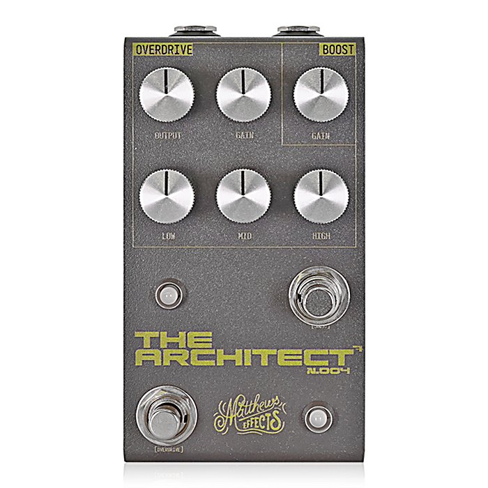 Matthews Effects(マシューズエフェクツ) / The Architect N.004の事ならフレンズにご相談ください。 Matthews Effects(マシューズエフェクツ) / The Architect N.004の特長！Matthews Effects Architect Matthews Effects(マシューズエフェクツ) / The Architect N.004のココが凄い！Klonスタイルのオーバードライブペダル。アクティブ3バンドEQと4つのクリッピングモード、2種類のブースト回路を搭載し、多彩なトーンメイクが可能です。MIDI対応で自動化にも対応。高価格帯ながら、豊富な機能と拡張性を備えた本格的なペダルです。 Matthews Effects(マシューズエフェクツ) / The Architect N.004のメーカー説明 種類：オーバードライブアダプター：9Vセンターマイナス電池駆動：-コントロール：OUTPUT、GAIN、LOW、MID、HIGH、GAINMatthews Effects / The Architect N.004マシューズエフェクツ / ジアーキテクトナンバーフォーMatthews Effects The Architect N.004は、伝説と呼ばれる“Klon”スタイルオーバードライブペダルです。Matthews Effectsでは、長年にわたりこのスタイルの回路を研究し、独自の解釈を用いて再構築してきました。The Architect N.004は改良を重ねた4世代目となるオーバードライブです。アクティブ3バンドEQを組み込み、ユニークなオーバードライブトーンを実現。4つのクリッピングモードを切り替えて、様々なギター・アンプの組み合わせで最適なトーンを見つけることができます。さらにブーストチャンネルを装備。2種類のブーストタイプを選択することができます。●特徴 Matthews Effects(マシューズエフェクツ) / The Architect N.004の仕様 種類：オーバードライブアダプター：9Vセンターマイナス電池駆動：非対応コントロール：OUTPUT、GAIN、LOW、MID、HIGH、GAIN(BOOST)サイズ：67.8 mm x 121.1 mm x 39.3 mm (ノブ・フットスイッチを除く)消費電流：120mAMIDIコントロール：対応（3.5mm TRS端子） 全て新品。ケーブル・消耗品以外メーカー1年保証書付のでご安心してお買いもの頂けます。Matthews Effects(マシューズエフェクツ) / The Architect N.004の事ならフレンズにご相談ください。 Matthews Effects(マシューズエフェクツ) / The Architect N.004の特長！Matthews Effects Architect Matthews Effects(マシューズエフェクツ) / The Architect N.004のココが凄い！Klonスタイルのオーバードライブペダル。アクティブ3バンドEQと4つのクリッピングモード、2種類のブースト回路を搭載し、多彩なトーンメイクが可能です。MIDI対応で自動化にも対応。高価格帯ながら、豊富な機能と拡張性を備えた本格的なペダルです。 Matthews Effects(マシューズエフェクツ) / The Architect N.004のメーカー説明 種類：オーバードライブアダプター：9Vセンターマイナス電池駆動：-コントロール：OUTPUT、GAIN、LOW、MID、HIGH、GAINMatthews Effects / The Architect N.004マシューズエフェクツ / ジアーキテクトナンバーフォーMatthews Effects The Architect N.004は、伝説と呼ばれる“Klon”スタイルオーバードライブペダルです。Matthews Effectsでは、長年にわたりこのスタイルの回路を研究し、独自の解釈を用いて再構築してきました。The Architect N.004は改良を重ねた4世代目となるオーバードライブです。アクティブ3バンドEQを組み込み、ユニークなオーバードライブトーンを実現。4つのクリッピングモードを切り替えて、様々なギター・アンプの組み合わせで最適なトーンを見つけることができます。さらにブーストチャンネルを装備。2種類のブーストタイプを選択することができます。●特徴・MIDIコントロールに対応The Architect N.004は3.5mm TRS端子からMIDIシグナルを受信でき、バイパス、クリッピング、ブーストオプションを制御することが Matthews Effects(マシューズエフェクツ) / The Architect N.004の仕様 種類：オーバードライブアダプター：9Vセンターマイナス電池駆動：非対応コントロール：OUTPUT、GAIN、LOW、MID、HIGH、GAIN(BOOST)サイズ：67.8 mm x 121.1 mm x 39.3 mm (ノブ・フットスイッチを除く)消費電流：120mAMIDIコントロール：対応（3.5mm TRS端子） 全て新品。ケーブル・消耗品以外メーカー1年保証書付のでご安心してお買いもの頂けます。