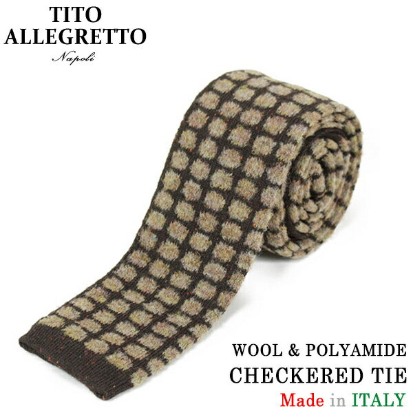 TITO ALLEGRETTO ティト アレグレット ウール 市松模様 ニットタイ BROWN/BEIGE ブラウン ベージュ 茶 メンズ イタリア製 MADE IN ITALY NAPOLI PITTI パーティ ギフト プレゼント 送料無料 楽天 通販 