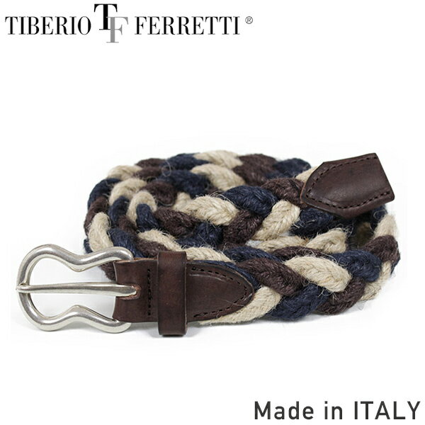 TIBERIO FERRETTI ティベリオ フェレッティ 9376 メンズ ジュート 編み込みベルト NAVY/BROWN/BEIGE ネイビー 本革 男性用 プレゼント ギフト MADE IN ITALY イタリア製 送料無料 楽天 通販 