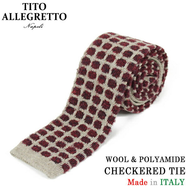 TITO ALLEGRETTO ティト アレグレット ウール 市松模様 ニットタイ BEIGE/RED ベージュ レッド 赤 メンズ イタリア製 MADE IN ITALY NAPOLI PITTI パーティ ギフト プレゼント 送料無料 楽天 通販 