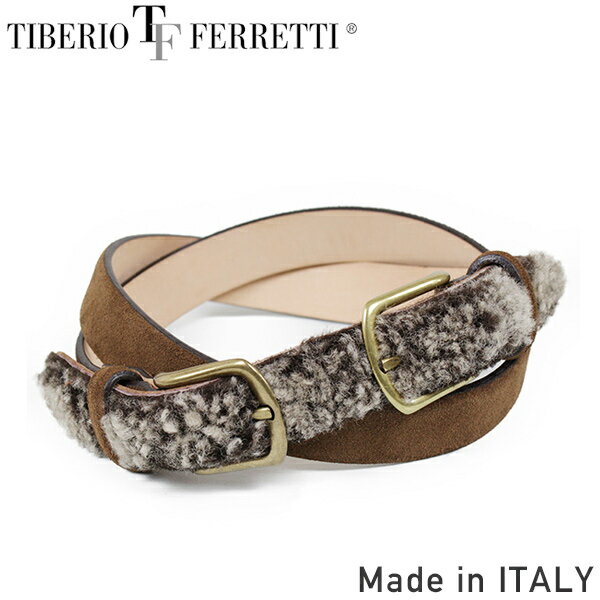 ティベリオフェレッティ TIBERIO FERRETTI ティベリオ フェレッティ 9622 メンズ ムートン スエード レザーベルト BROWN/GREY ブラウン グレー 本革 男性用 プレゼント ギフト MADE IN ITALY イタリア製 送料無料 楽天 通販 【RCP】