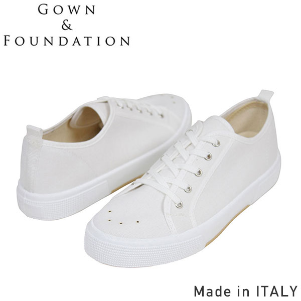 Gown&Foundation Garments × BLU-STAR キャンバス スニーカー WHITE メンズ テニス シューズ ホワイト ガムソール イタリア製 男性用 ..