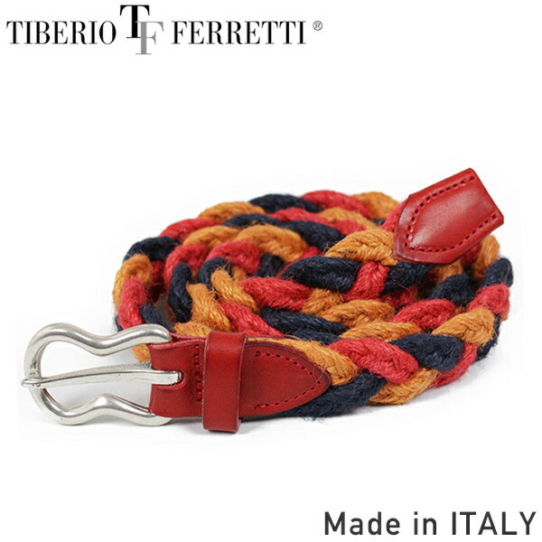 TIBERIO FERRETTI ティベリオ フェレッティ 9376 メンズ ジュート 編み込みベルト ORANGE/RED/NAVY オレンジ 本革 男性用 プレゼント ギフト MADE IN ITALY イタリア製 送料無料 楽天 通販 【RCP】