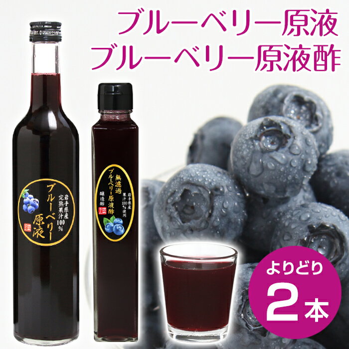 【2本よりどり送料無料】無濾過ブルーベリー原液酢(200ml)・ブルーベリー原液(500ml) 農薬不使用 岩手県産 国産 無農薬 無砂糖 無添加 ストレート ブルーベリー 100％ ストレート果汁 100％　静置醸造